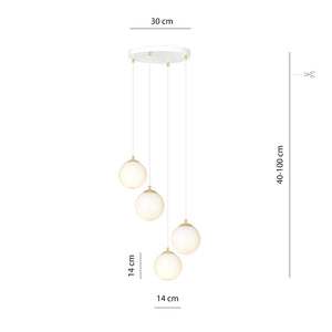 Sospensione Contemporanea Nuada 4 Luci In Acciaio Bianco Sfera Vetro Bianco