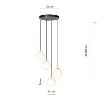 Sospensione Contemporanea Nuada 4 Luci In Acciaio Nero/Oro Sfere Vetro Bianco