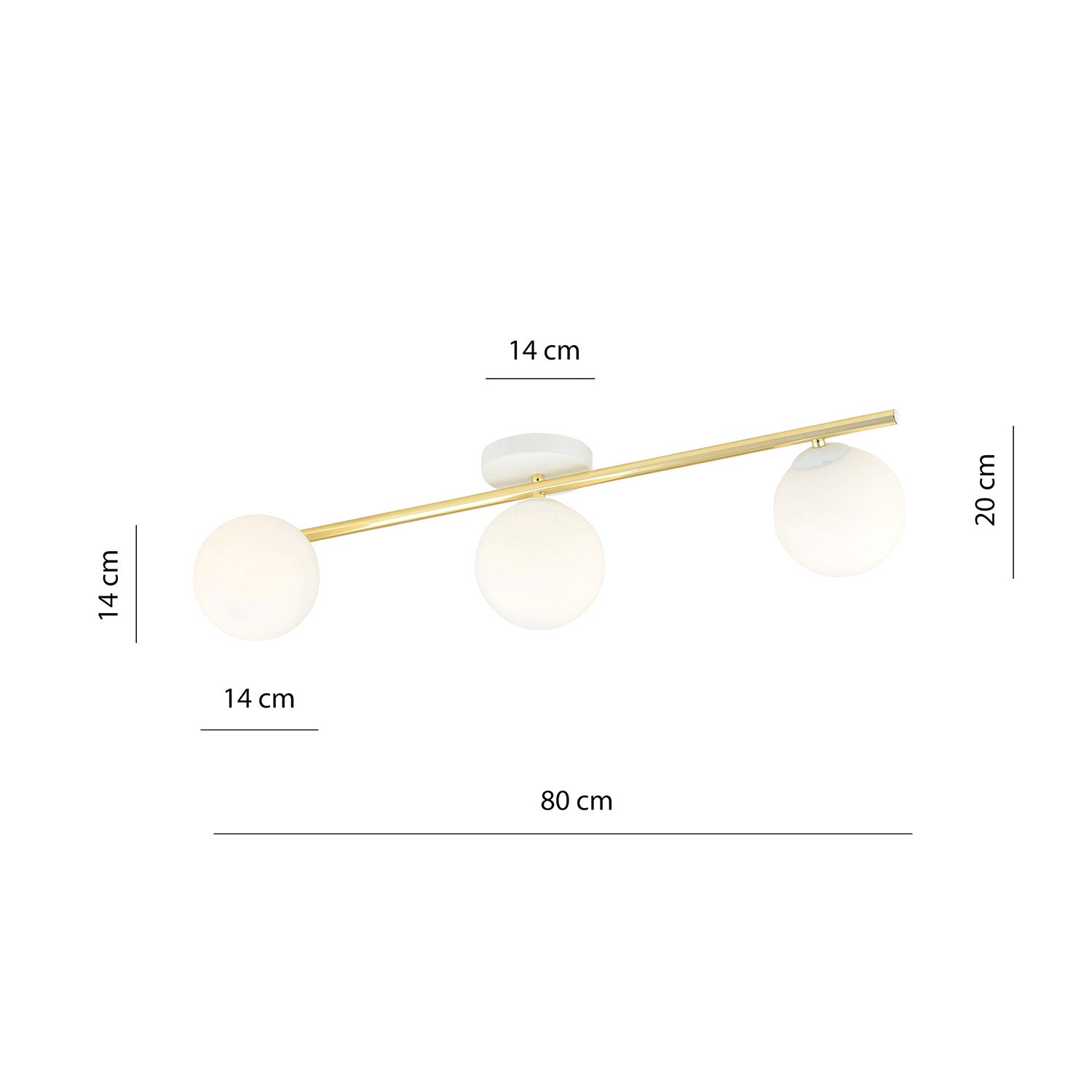 Plafoniera Contemporanea 3 Luci Eracle In Acciaio Oro E Sfere Vetro Bianco