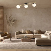 Plafoniera Contemporanea 3 Luci Eracle In Acciaio Oro/Nero E Sfere Vetro Bianco