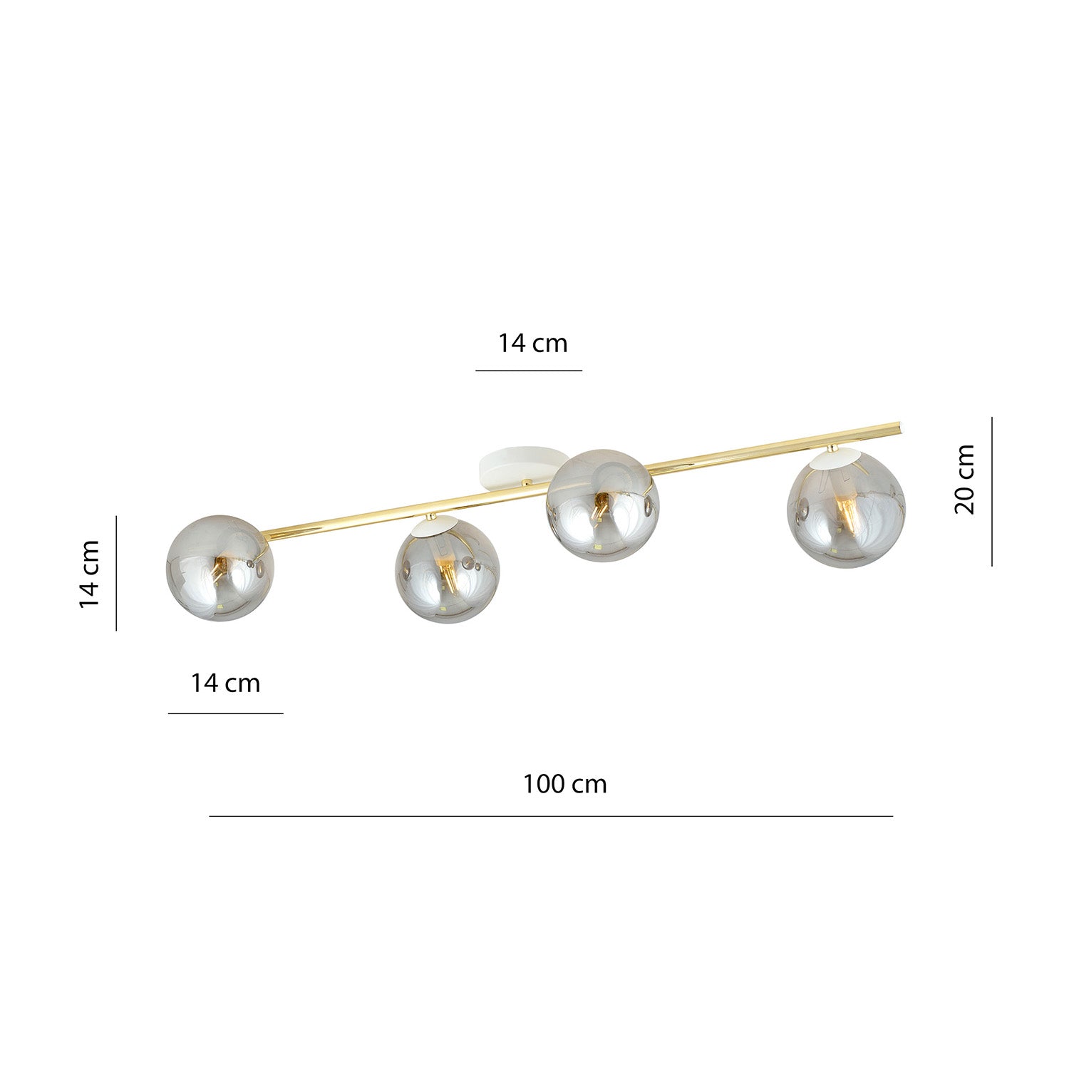 Plafoniera Contemporanea 4 Luci Eracle In Acciaio Oro/Bianco E Sfere Vetro Fumè