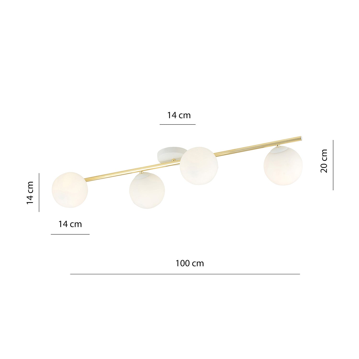 Plafoniera Contemporanea 4 Luci Eracle In Acciaio Oro E Sfere Vetro Bianco