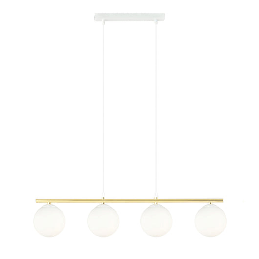 Sospensione Contemporanea 4 Luci Alora In Acciaio Oro E Sfere Vetro Bianco