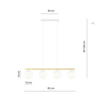 Sospensione Contemporanea 4 Luci Alora In Acciaio Oro E Sfere Vetro Bianco