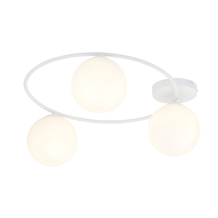Plafoniera Minimal 3 Luci Perseo In Acciaio Bianco E Sfere In Vetro Bianco