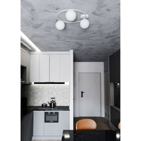 Plafoniera Minimal 3 Luci Perseo In Acciaio Bianco E Sfere In Vetro Bianco