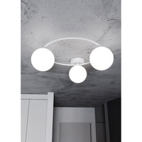Plafoniera Minimal 3 Luci Perseo In Acciaio Bianco E Sfere In Vetro Bianco