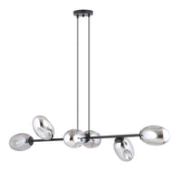 Sospensione Contemporanea 6 Luci Giasone In Acciaio Nero E Vetro Fumè