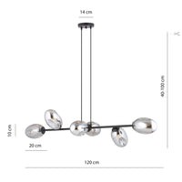 Sospensione Contemporanea 6 Luci Giasone In Acciaio Nero E Vetro Fumè