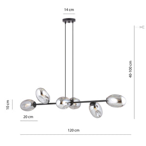 Sospensione Contemporanea 6 Luci Giasone In Acciaio Nero E Vetro Fumè