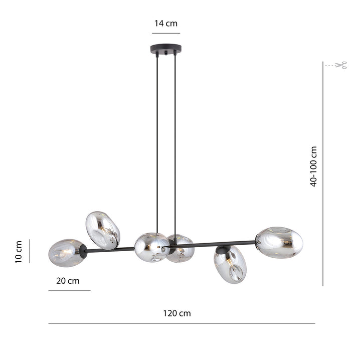 Sospensione Contemporanea 6 Luci Giasone In Acciaio Nero E Vetro Fumè