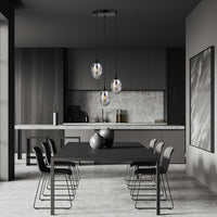 Sospensione Minimal 3 Luci Atalanta Acciaio Nero E Vetro Fumè