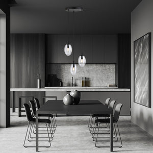 Sospensione Minimal 3 Luci Atalanta Acciaio Nero E Vetro Trasparente