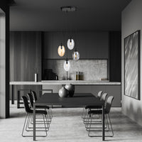 Sospensione Minimal 4 Luci Atalanta Acciaio Nero E Vetro Ambra, Fumè E Trasparente