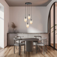 Sospensione Minimal 4 Luci Atalanta Acciaio Nero E Vetro Ambra