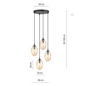Sospensione Minimal 4 Luci Atalanta Acciaio Nero E Vetro Ambra