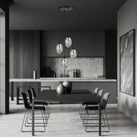 Sospensione Minimal 4 Luci Atalanta Acciaio Nero E Vetro Fumè