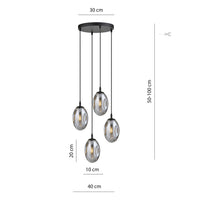 Sospensione Minimal 4 Luci Atalanta Acciaio Nero E Vetro Fumè