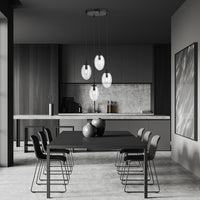 Sospensione Minimal 4 Luci Atalanta Acciaio Nero E Vetro Trasparente