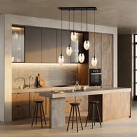 Sospensione Minimal 6 Luci Atalanta Acciaio Nero E Vetro Ambra