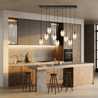 Sospensione Minimal 9 Luci Atalanta Acciaio Nero E Vetro Ambra