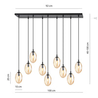 Sospensione Minimal 9 Luci Atalanta Acciaio Nero E Vetro Ambra