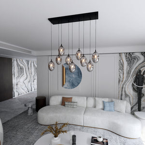 Sospensione Minimal 9 Luci Atalanta Acciaio Nero E Vetro Fumè