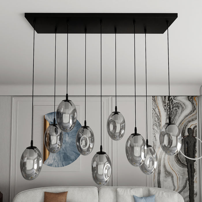 Sospensione Minimal 9 Luci Atalanta Acciaio Nero E Vetro Fumè