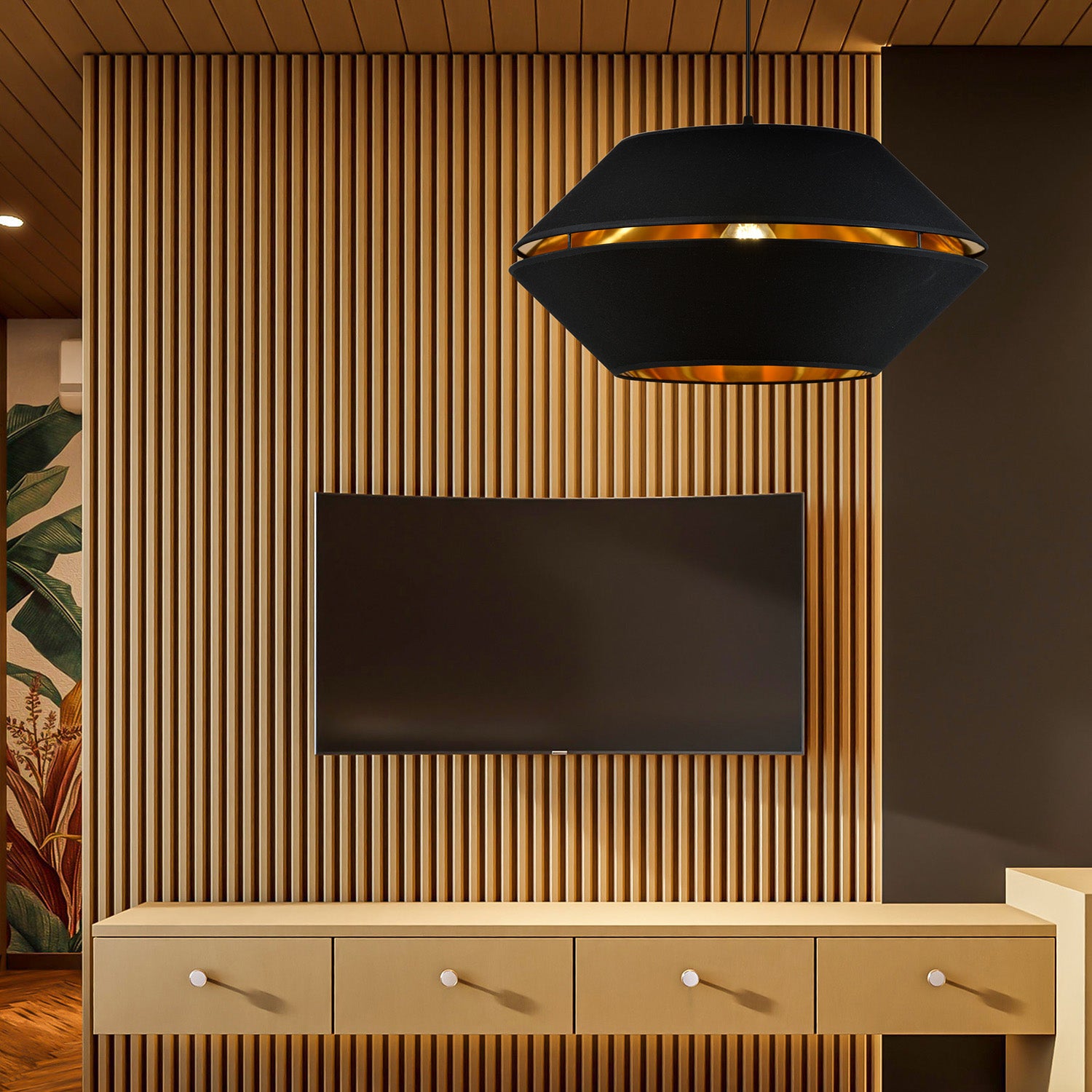 Sospensione Contemporanea 1 Luce Bellerofonte In Metallo Nero E Oro