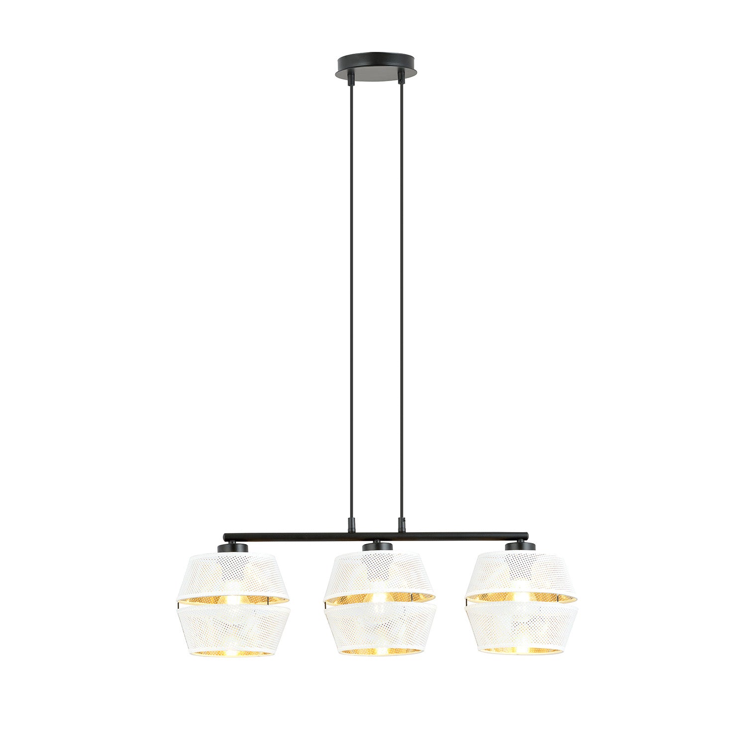 Sospensione Contemporanea 3 Luci Bellerofonte In Metallo Bianco E Oro