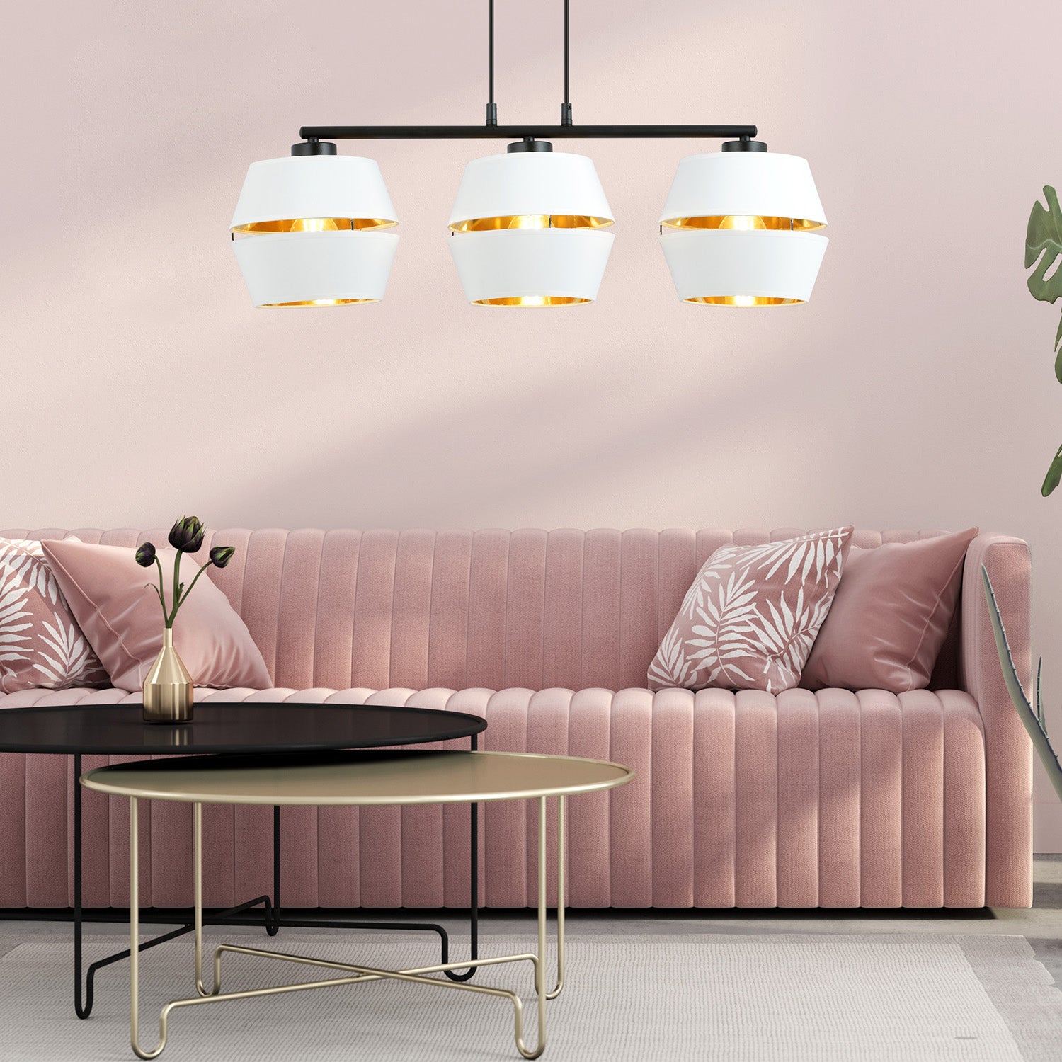 Sospensione Contemporanea 3 Luci Bellerofonte In Metallo Bianco E Oro