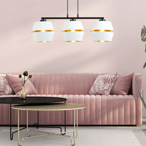 Sospensione Contemporanea 3 Luci Bellerofonte In Metallo Bianco E Oro