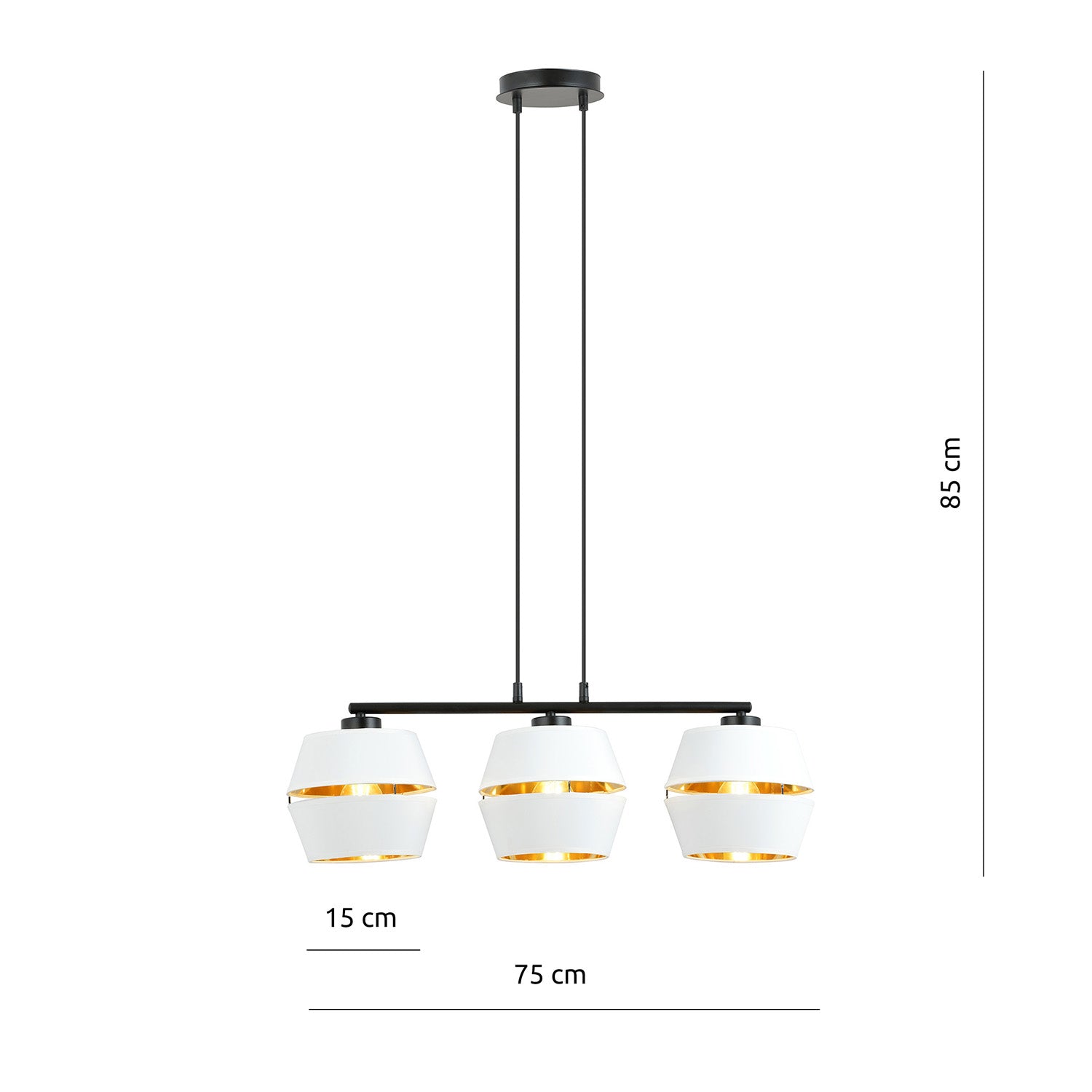 Sospensione Contemporanea 3 Luci Bellerofonte In Metallo Bianco E Oro