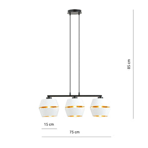 Sospensione Contemporanea 3 Luci Bellerofonte In Metallo Bianco E Oro