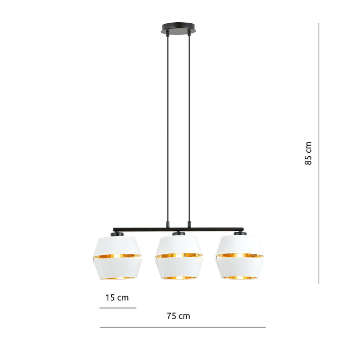 Sospensione Contemporanea 3 Luci Bellerofonte In Metallo Bianco E Oro