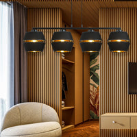 Sospensione Contemporanea 4 Luci Bellerofonte In Metallo Nero E Oro