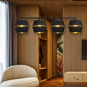 Sospensione Contemporanea 4 Luci Bellerofonte In Metallo Nero E Oro