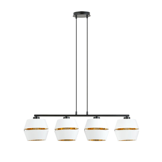 Sospensione Contemporanea 4 Luci Bellerofonte In Metallo Bianco E Oro