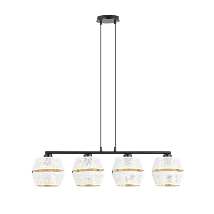 Sospensione Contemporanea 4 Luci Enea In Metallo Bianco E Oro