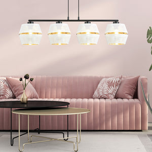 Sospensione Contemporanea 4 Luci Enea In Metallo Bianco E Oro