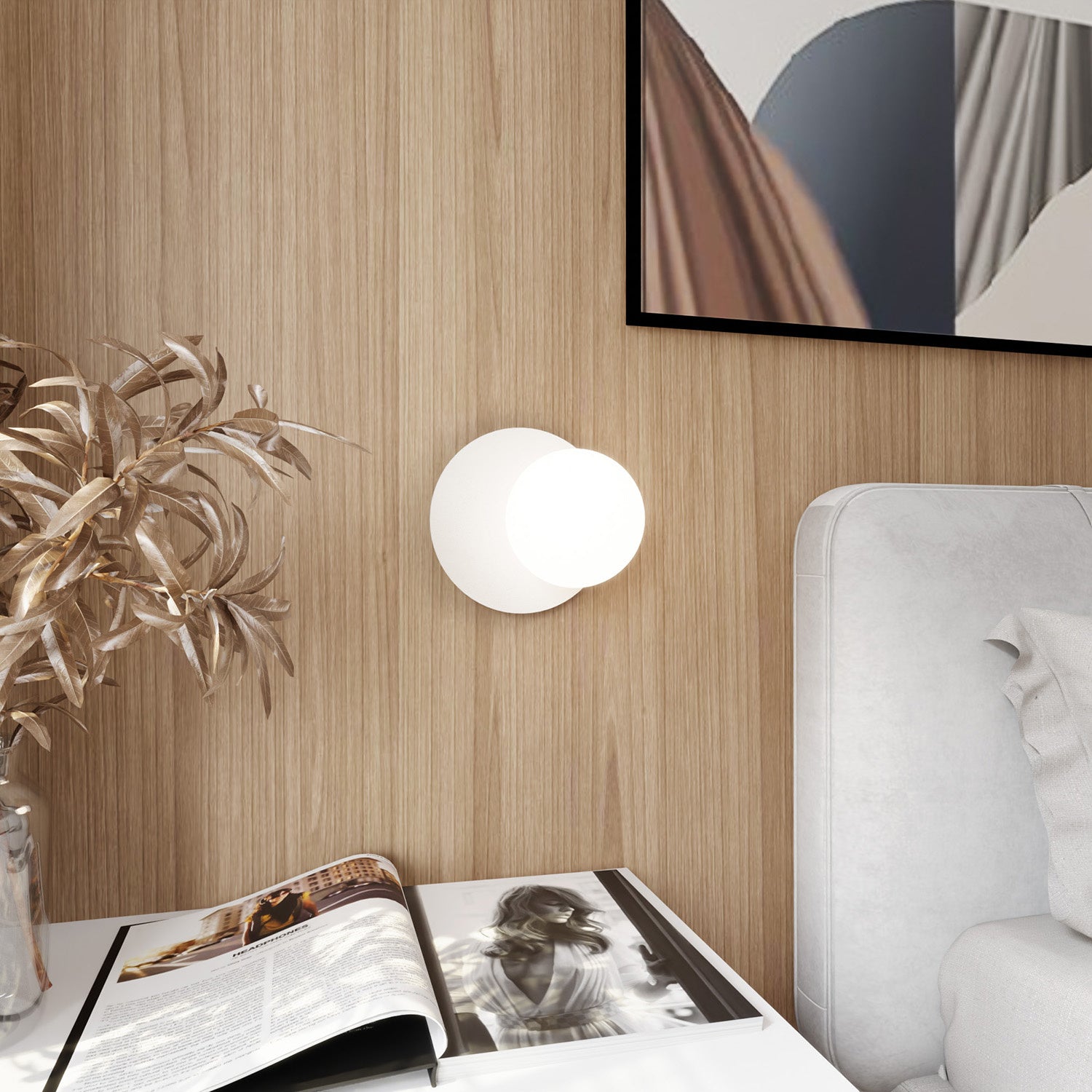 Lampada Da Parete Contemporanea Ippolita 1 Luce In Acciaio Bianco E Vetro Opalino