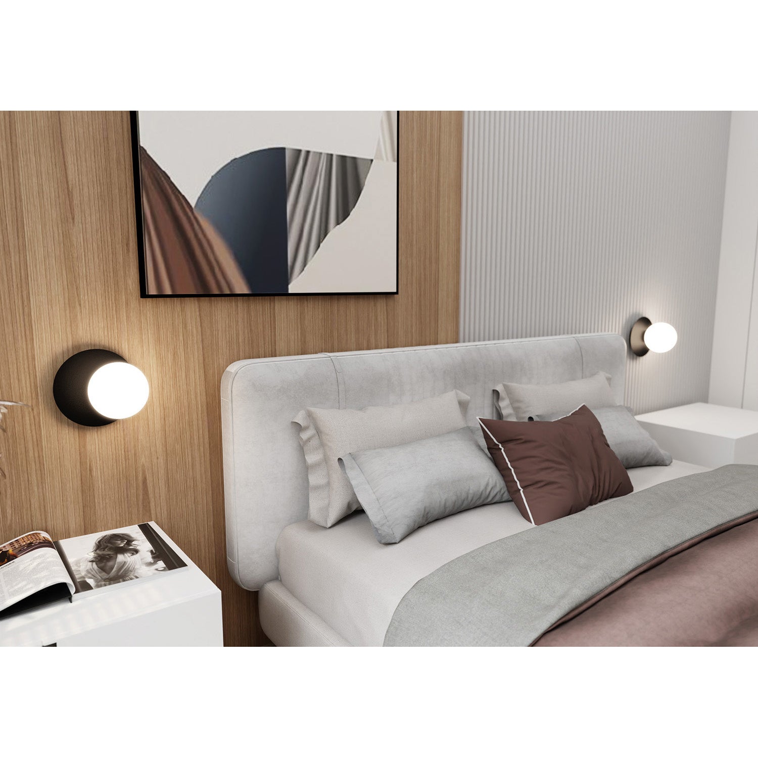 Lampada Da Parete Contemporanea Ippolita 1 Luce In Acciaio Nero E Vetro Opalino