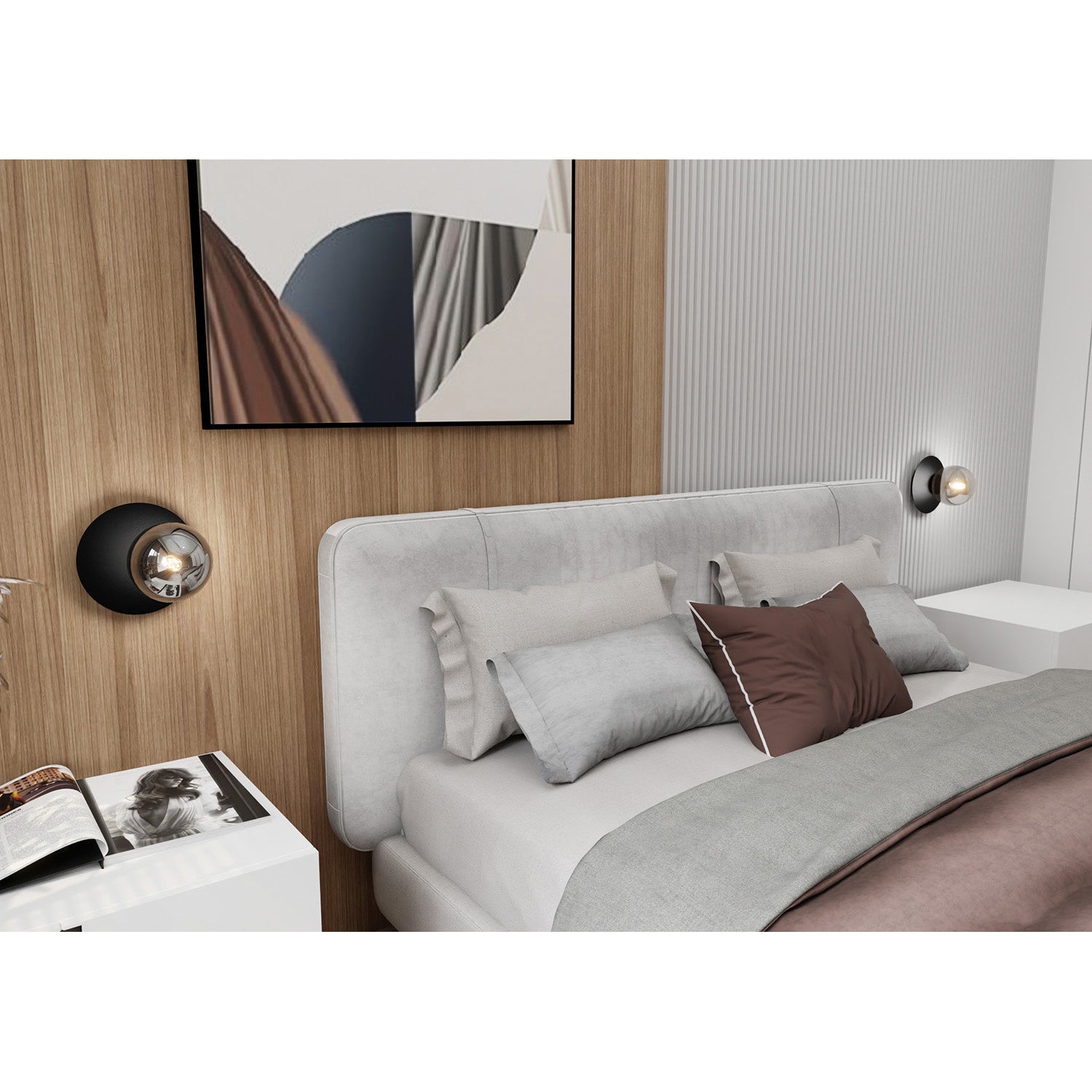 Lampada Da Parete Contemporanea Ippolita 1 Luce In Acciaio Nero E Vetro Fumè