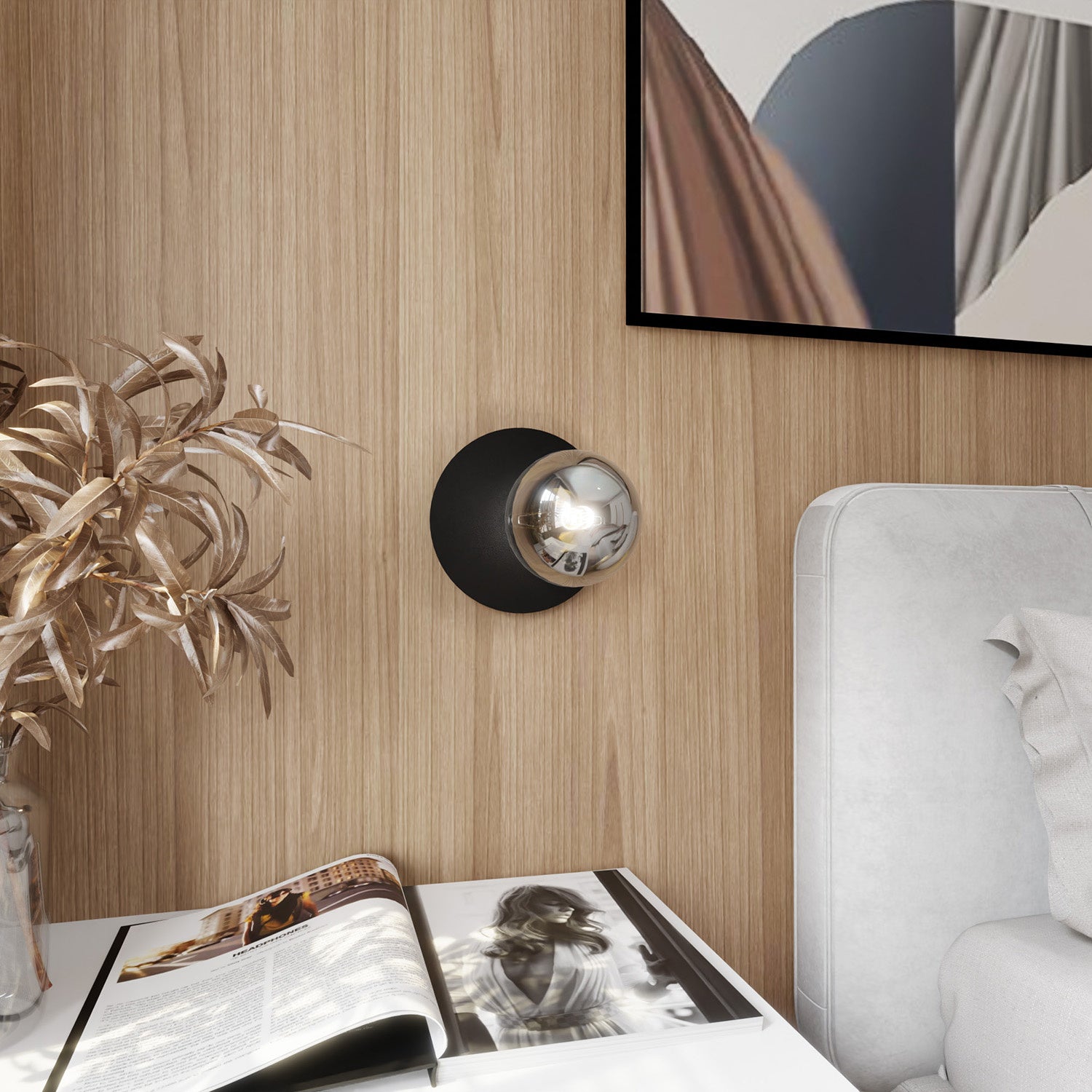 Lampada Da Parete Contemporanea Ippolita 1 Luce In Acciaio Nero E Vetro Fumè