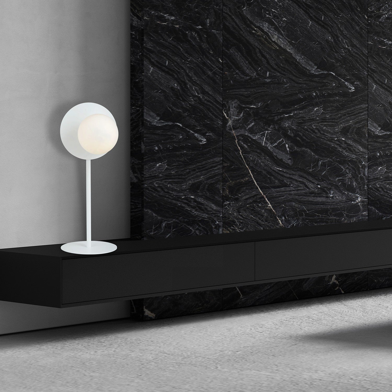 Lampada Da Tavolo Contemporanea Ippolita 1 Luce In Acciaio Bianco E Vetro Opalino