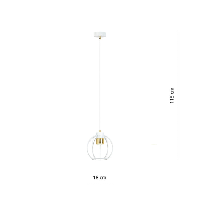 Sospensione Minimal Orfeo 1 Luce In Acciaio Bianco A Gabbia Con Oro