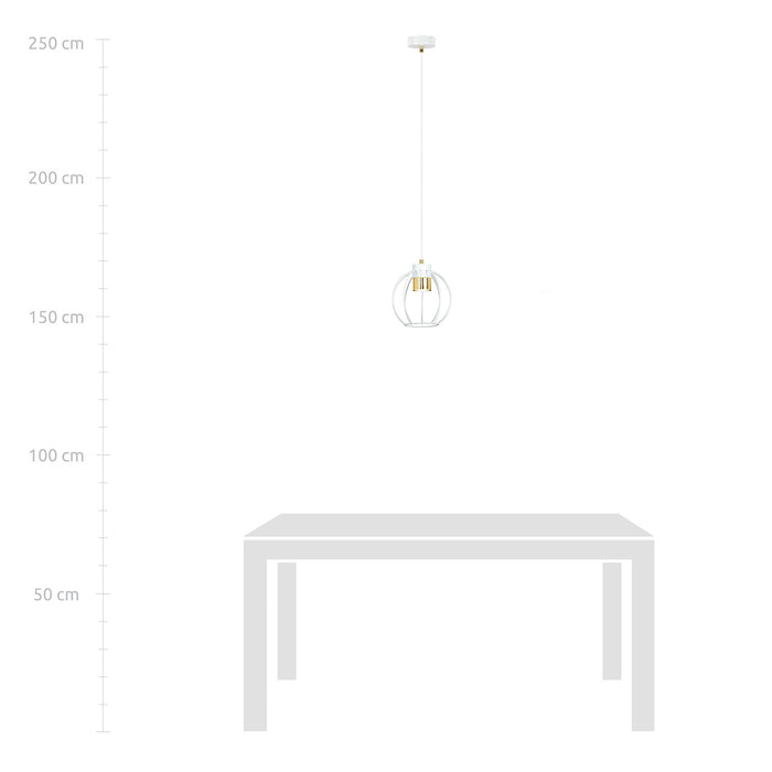 Sospensione Minimal Orfeo 1 Luce In Acciaio Bianco A Gabbia Con Oro