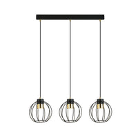 Sospensione Minimal Orfeo 3 Luci In Acciaio Nero A Paralumi Gabbia Con Oro