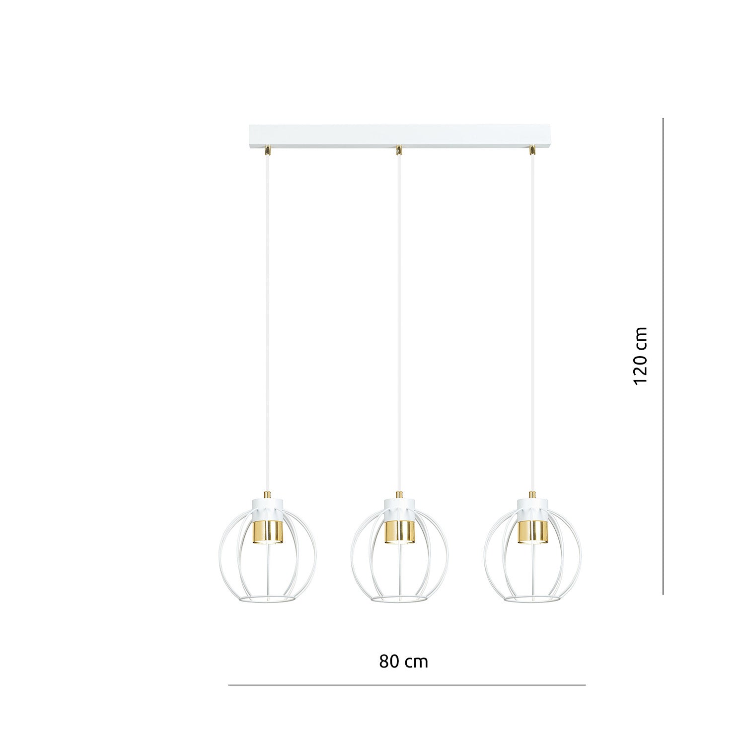 Sospensione Minimal Orfeo 3 Luci In Acciaio Bianco A Paralumi Gabbia Con Oro