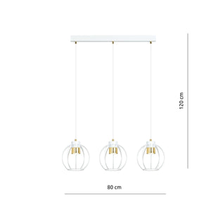Sospensione Minimal Orfeo 3 Luci In Acciaio Bianco A Paralumi Gabbia Con Oro